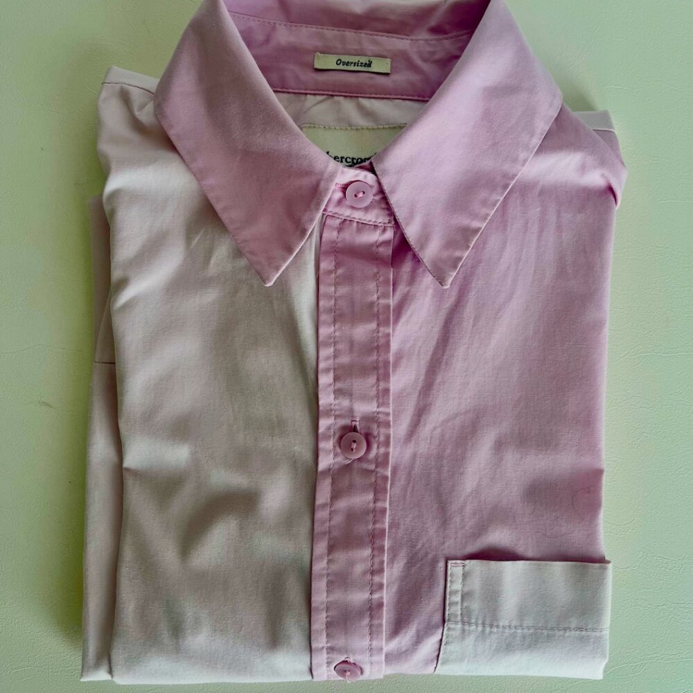Abercrombie & Fitch Oversized Two-Tone Purple Button-Down Top - Picture 3 of 4